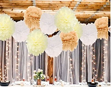 Коричневые кремовые белые бумажные Pom фонарики для деревенского свадебного