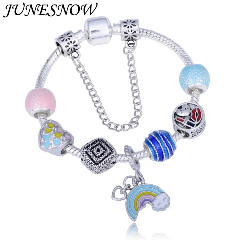 JUNESNOW винтажные DIY хрустальные бусины Подвески Браслеты для женщин Радуга любви