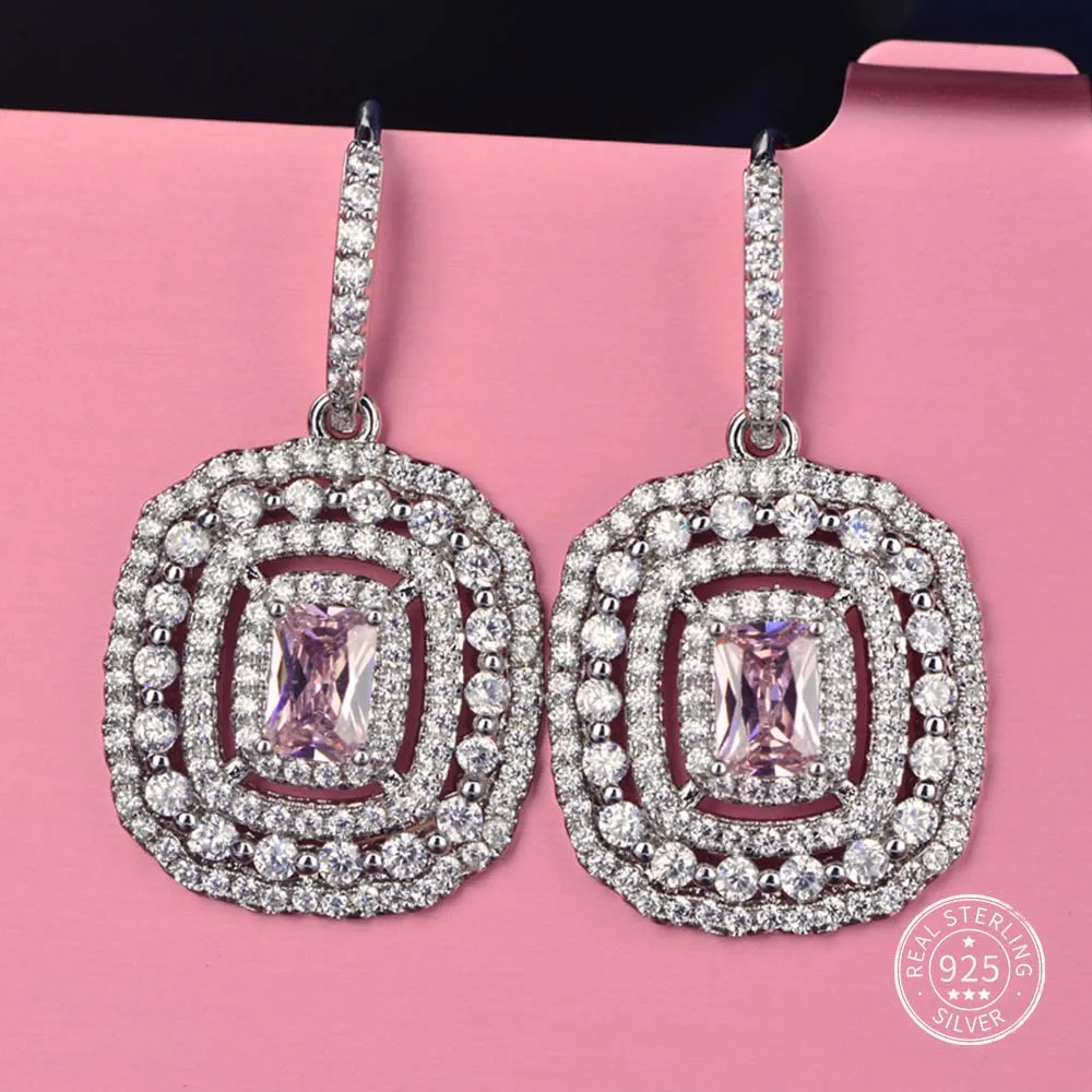 Clear-Pink Shipei 925 пробы серебряные ювелирные изделия роскошные квадратные Розовые белые сапфировые Висячие серьги для женщин Подарок на годовщину - Цвет камня: Clear-Pink