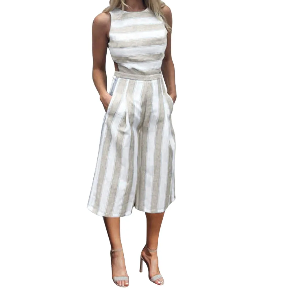 Бесплатная Страусиная Личность Женский комбинезон без рукавов в полоску