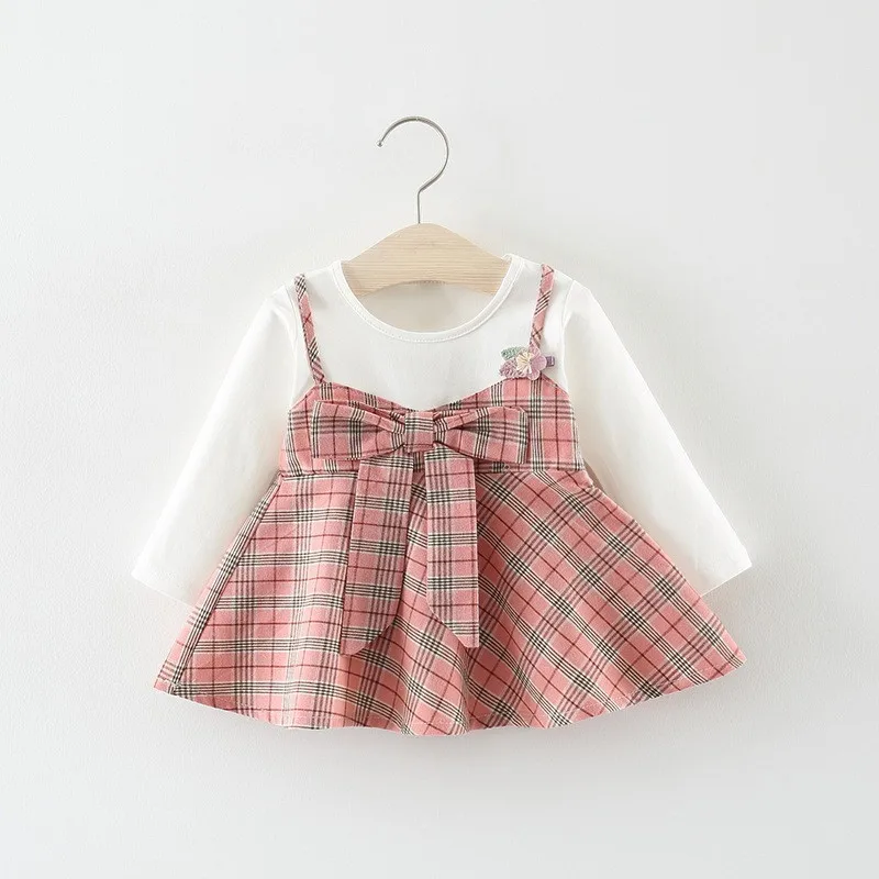 Toddler Kids Baby Girls Long Sleeve Bow Plaid Party Princess Dress Fake two pieces Clothes Cute Dresses | Детская одежда и обувь