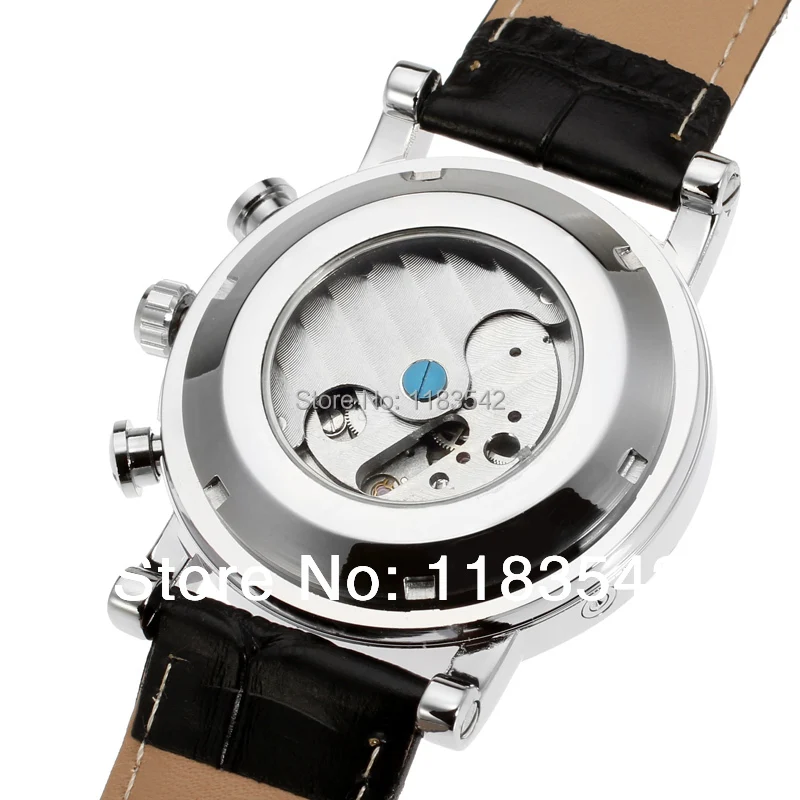 Jargar автоматические Серебристые мужские наручные часы tourbillon черный кожаный