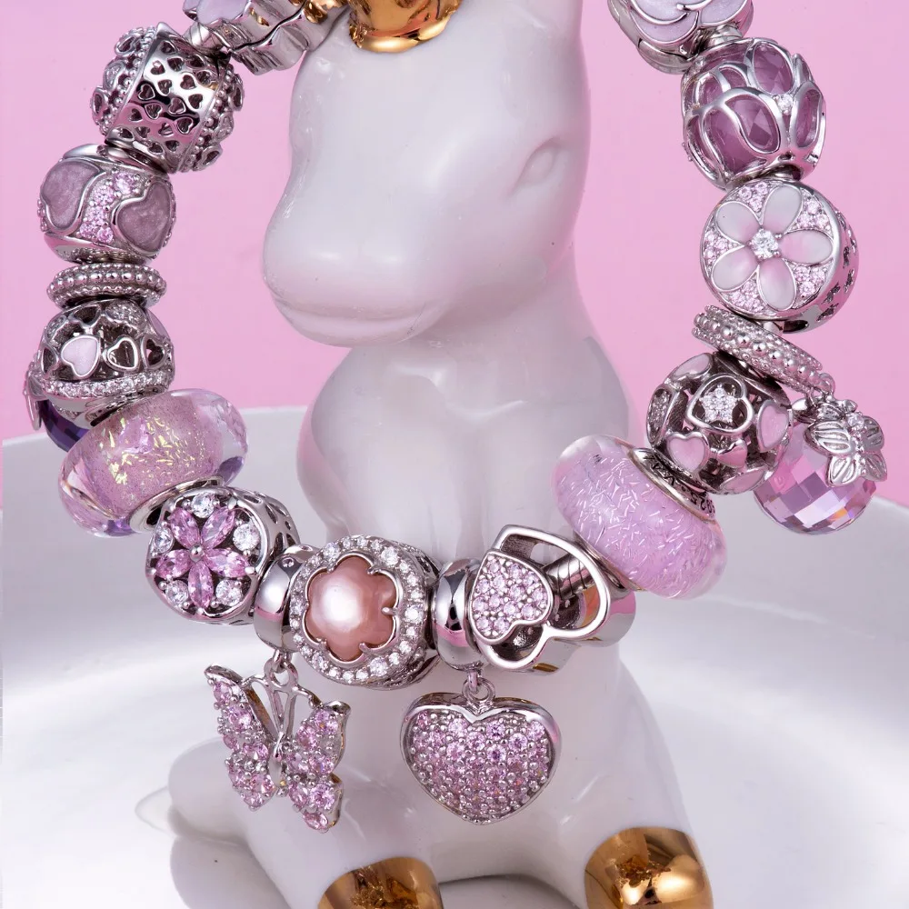 Подвеска из серебра 925 пробы в виде розовых цветов тропических рыбок и водных