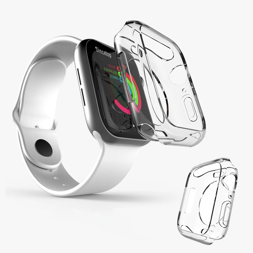 Силиконовый мягкий чехол для Apple Watch версии 4/3/2 прозрачный протектор наручных