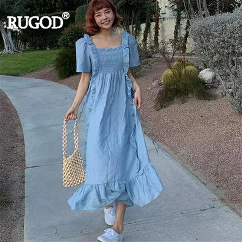 RUGOD женское элегантное платье одноцветное с оборками квадратный воротник