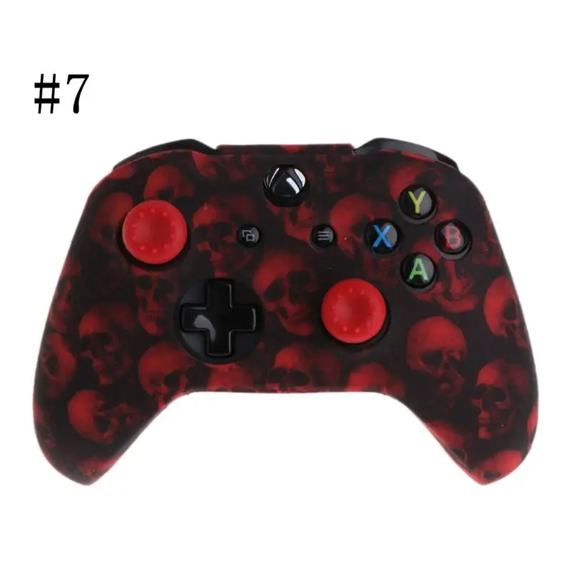 Силиконовая основа с рисунком черепа + 2 колпачка для джойстика контроллера XBox One X
