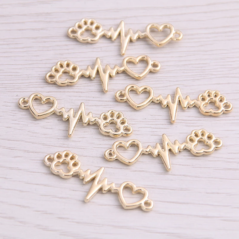 kc gold SWEET BELL 18pcs 33*12mm Three Color Love Charms Bear Paw Connector Jewelry Making DIY Handmade Craft DIY - Окраска металла: kc gold