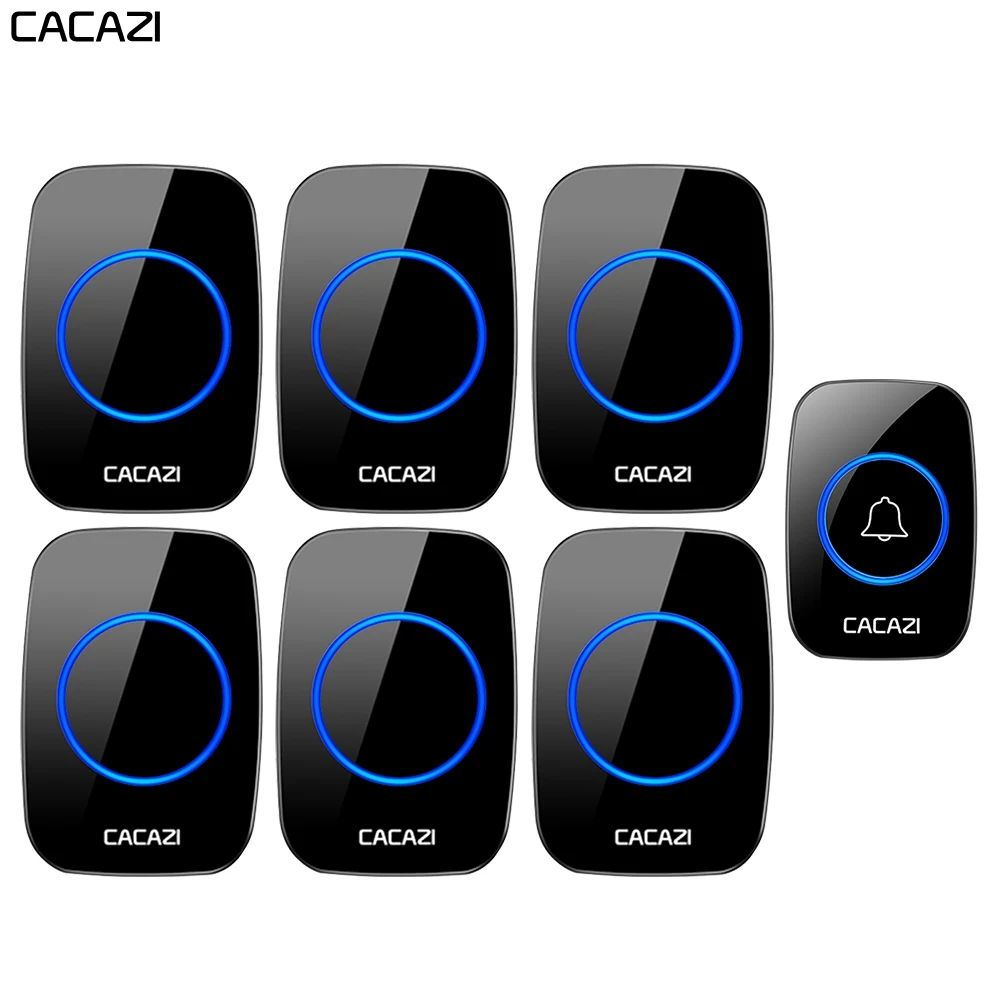 

CACAZI Waterproof Wireless Doorbell 1 Battery Transmitter 6 Receiver 300M Remote Wireless Home Calling Bell 60 Chimes 5 Volume