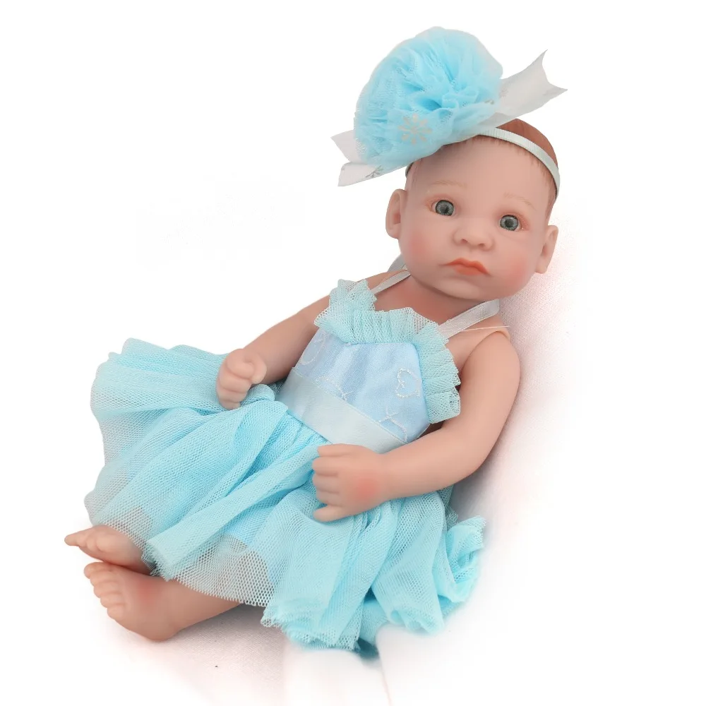 Кукла npk Reborn Baby Doll, мини-синяя юбка, для девочек, для малышей, 10 дюймов, полная виниловая ванна, куклы, игрушки, подарок для детей, Рождество, день рождения