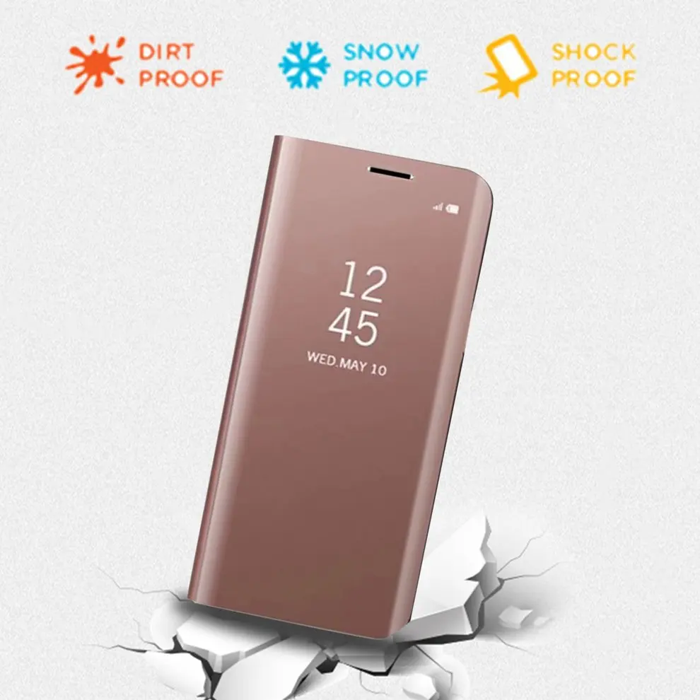 5 Pcs Pink Smart Mirror Clear View PU Leather Phone Case Flip Type 360 Degree Protective Cover Suitable for Samsung Note 8 |