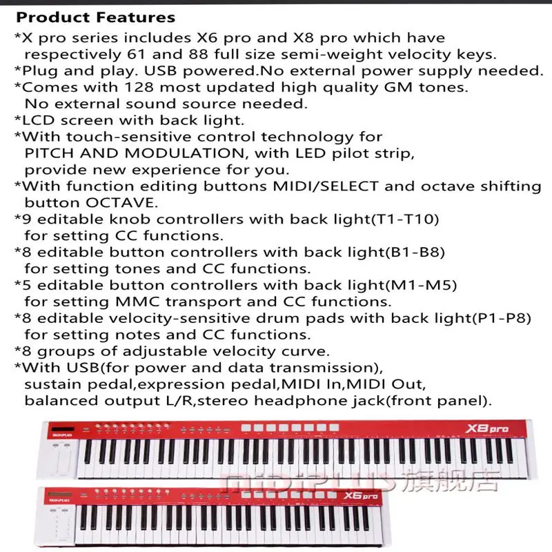 MIDIPLUS X6pro 61 полноразмерная полу вес клавиш скорости midi клавиатура контроллер с buitl