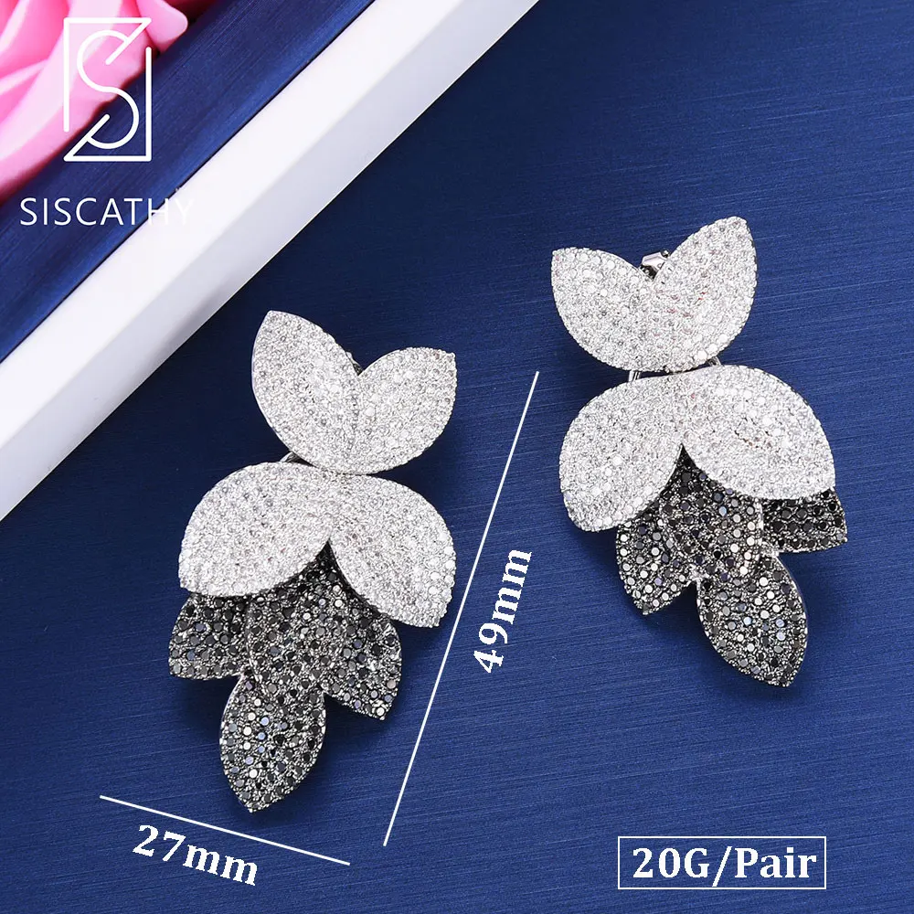 Серьги SisCathy 27*49 мм роскошные серьги с большими листочками и кубическим цирконием