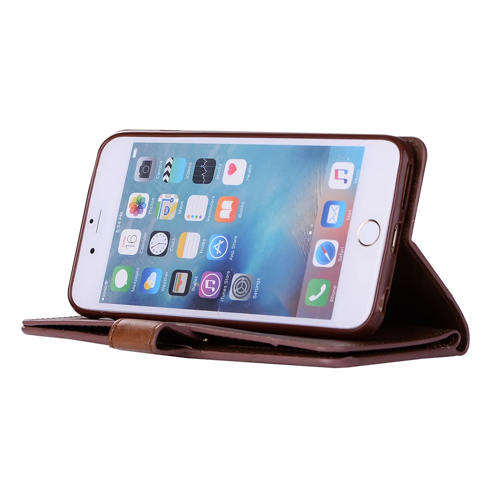 Flip Case Bag For iPhone X 8 7 6 6s Plus Leather Zipper Pouch Kickstand Wallet Cover With ID Card Slots&ampMoney Pocket&ampWrist Strap |