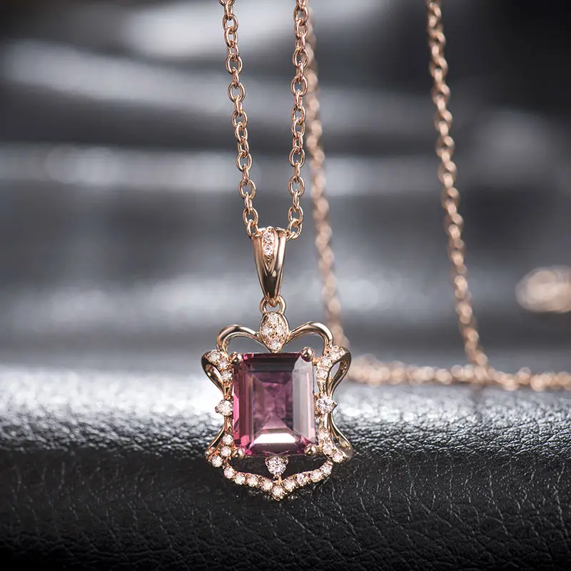 Подвеска из розового золота 18 карат с натуральным изумрудом 7x9 мм|natural diamond