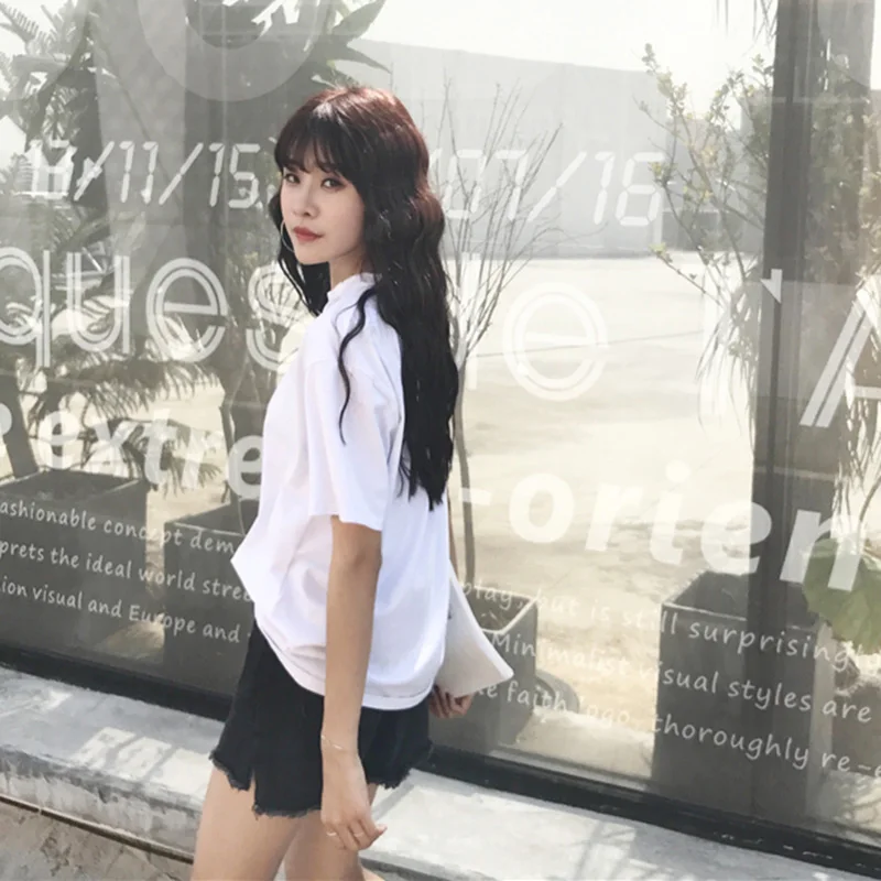 Новые летние kawaii сердце с короткими рукавами футболка женская ulzzang свободные Harajuku Большие размеры женская футболка Топ