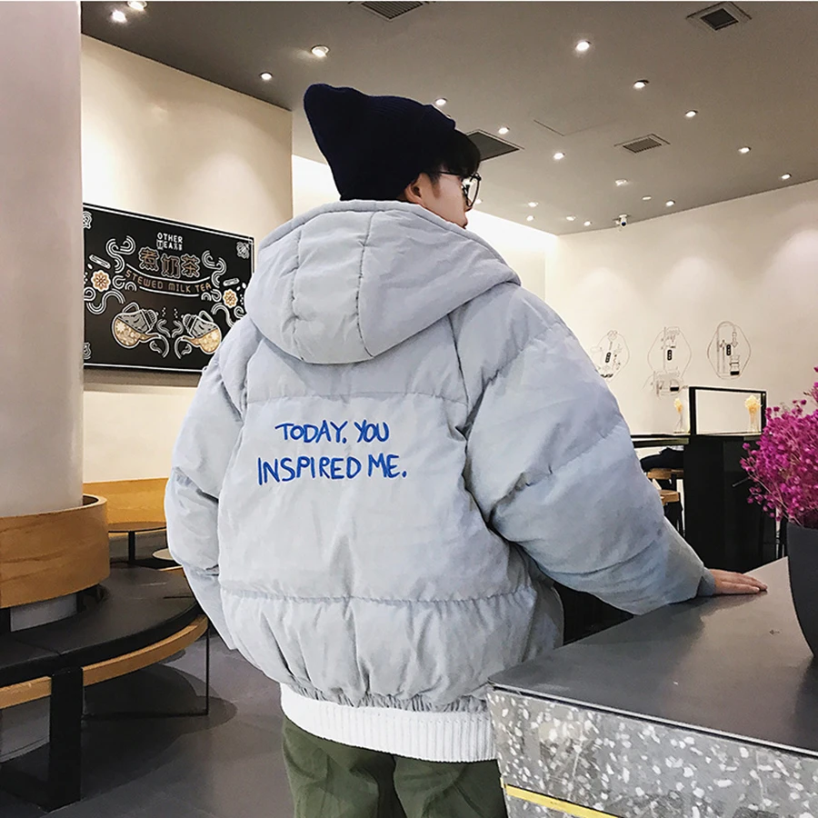 Свободные Повседневное зимняя парка для мужчин куртка толстые печатных пузырь