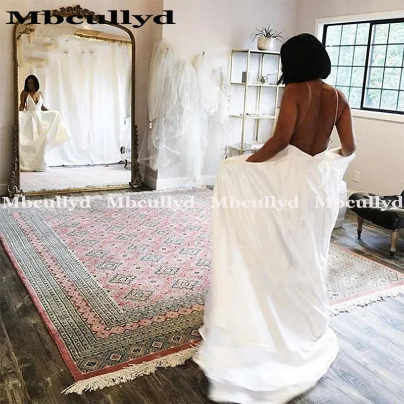 Mbcullyd Свадебные платья трапеции с глубоким V образным вырезом 2020 длинное