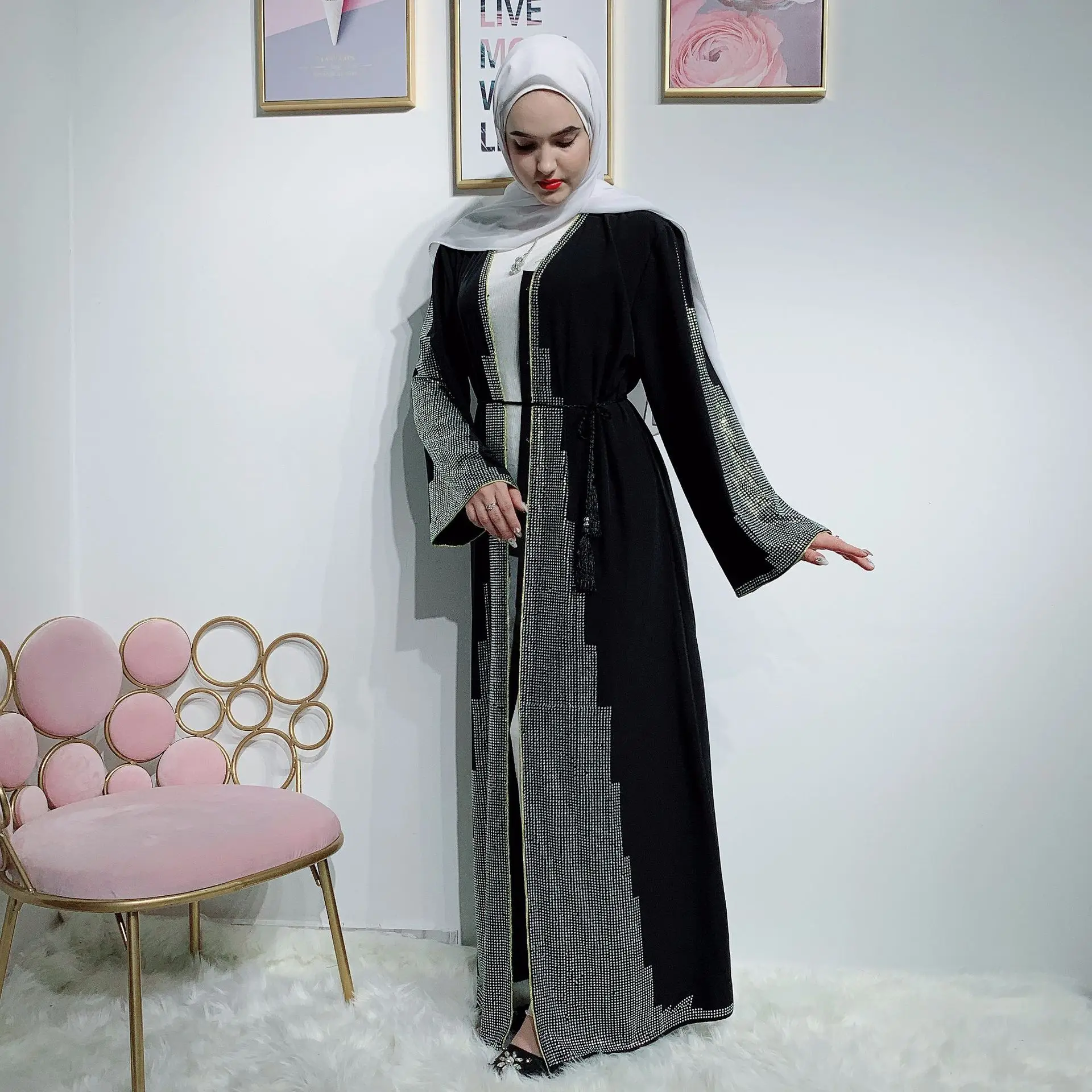 Роскошный мусульманский кардиган, украшенный бусинами, abaya, длинное кимоно, длинные халаты, Jubah, Дубай, Ближний Восток, Арабский исламский наряд