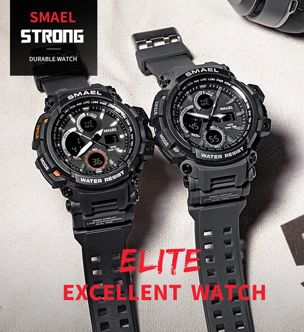 Часы SMAEL мужские спортивные повседневные светодиодные цифровые с резиновым