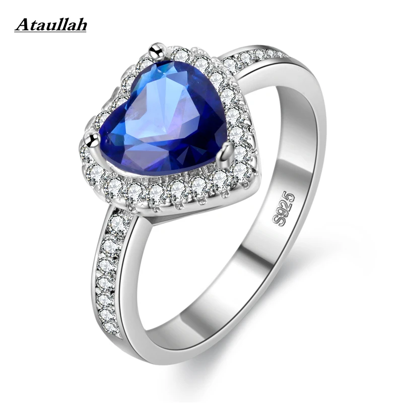 

Ataullah New Love Heart Design Fashion Romantic Ring Dark Blue CZ Crystal Rings for Women Costume Jewelry RWD7-035