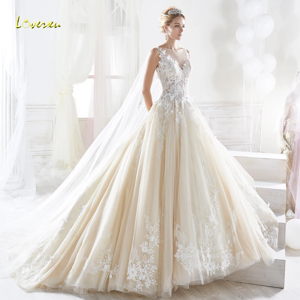 Свадебное платье принцессы Loverxu Vestido De Noiva роскошное кружевное трапециевидной