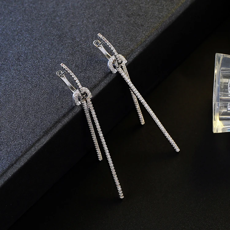 2017 новые Популярные Посеребренные Длинные линии Висячие серьги микро проложить