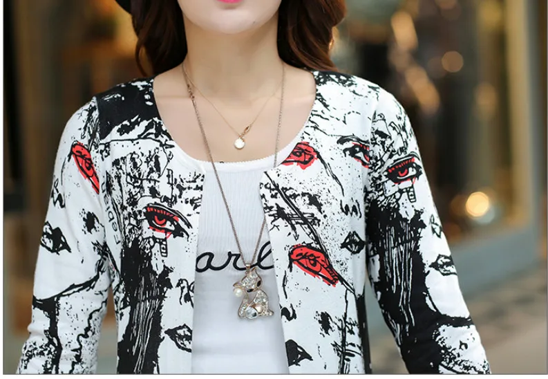 Cape Poncho Women Sweaters 2016 Summer Autumn Cardigan Feminino Long Sleeve Knit Tops Tunics Vintage Printed Coat |