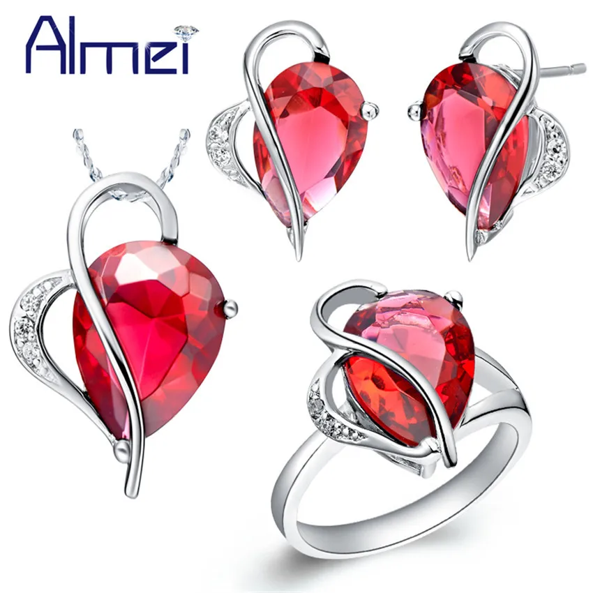 Almei турецкое Сердце Камень Серебряный цвет костюм ювелирные изделия Наборы