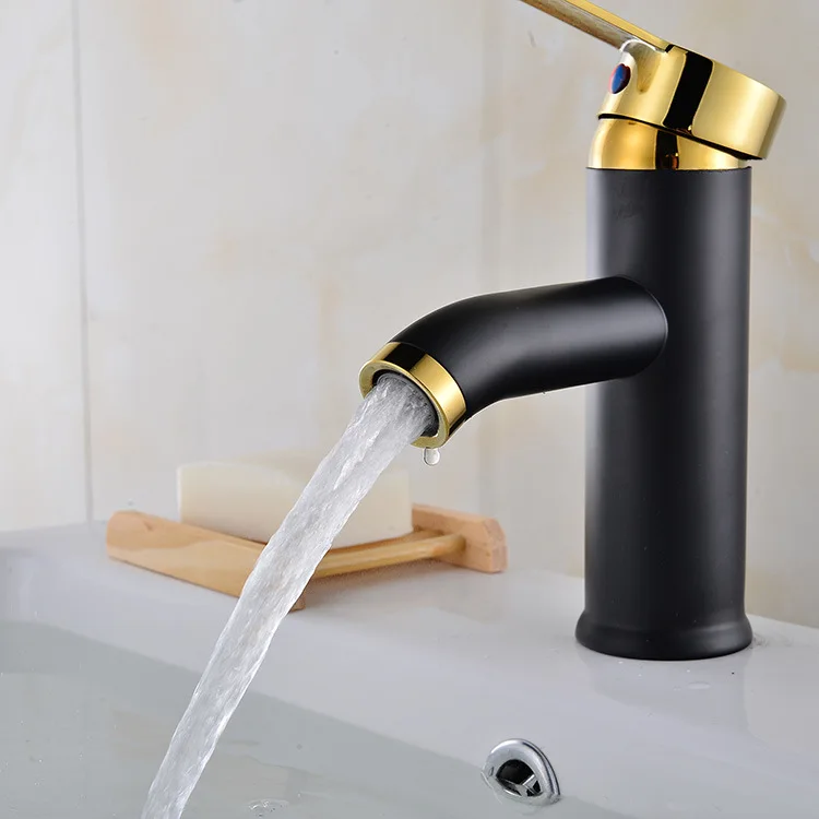 Черный и золотой смеситель для раковины в ванной комнате из нержавеющей стали