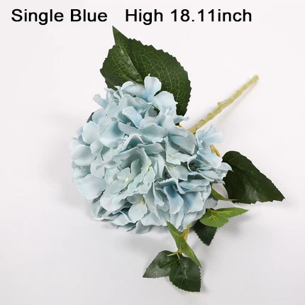 single blue Xuanxiaotong 1 шт. искусственный цветок гортензии шелковые ветви с зелеными листьями для осени Свадебные вечерние украшения для дома высокое качество - Цвет: single blue