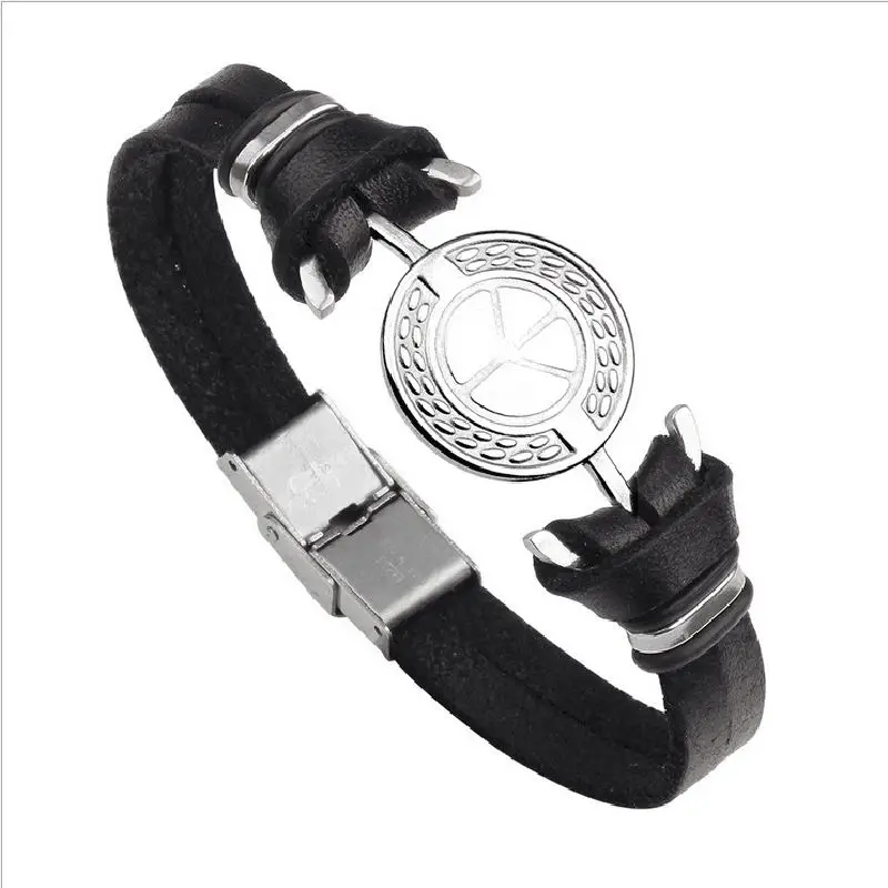 Горячая продажа черный коричневый кожаный шнур знак мира анкерная застежка