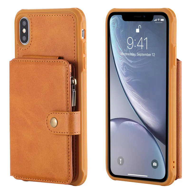 Роскошный флип чехол на молнии для Apple iPhone XS Max XR кожаный 8Plus X S 8 7 6 6S Plus