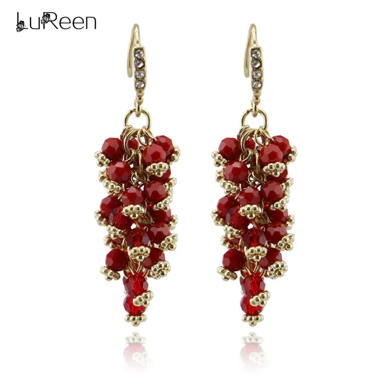 LuReen, Boho, ручная работа, хрустальные бусины, серьги для женщин, цветные, длинные, с кисточками, висячие серьги, ювелирное изделие, рождественский подарок, LE0207 - Окраска металла: red