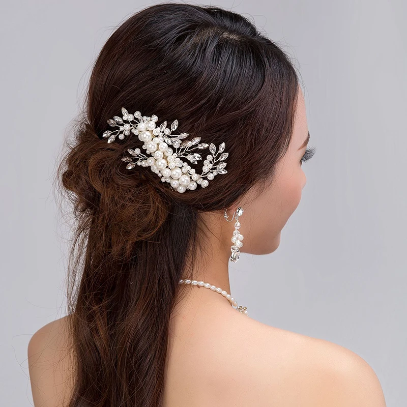 Fashion Handmade Simulated Pearl Women's Hair Combs For Wedding Accessories Bride Comb tiara Headpiece Jewelry FS075 | Украшения и
