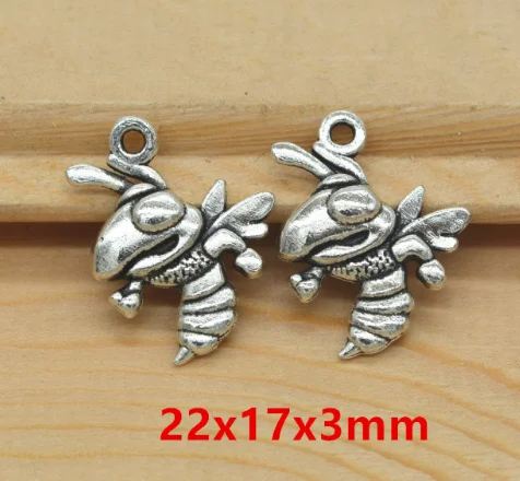 

100pcs Charm bee pendant 22*17*3mm Antique silver Handmade Jewelry Making DIY Supplies European Alloy accessories Hot