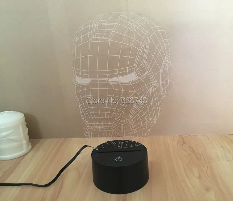 1 шт 3D Цвет Сменные Мстители Железный человек Шлем модель светодиодный ночник USB 3D Светодиодная лампа настроения для рождественских подарков