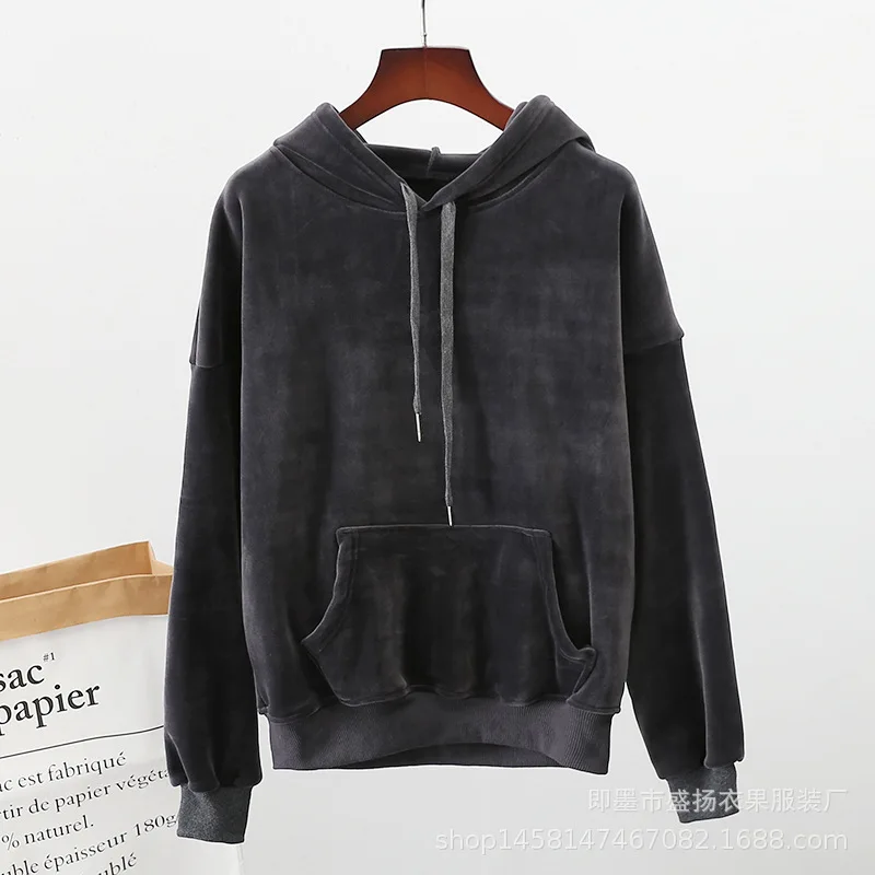 S 2XL Осень зима плюс бархат Толстая Толстовка с капюшоном Женская двухсторонняя