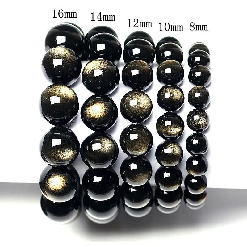 Натуральный обсидиан черный браслет посыпать золотой 8 16 мм круглые бусины