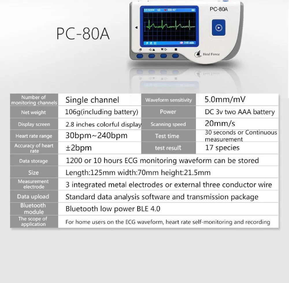 2,8 дюймовый OLED Bluetooth динамический ЭКГ системы USB монитор пациента 24 часа рекордер в реальном времени хранения данных ЭКГ с ПК программного обеспечения