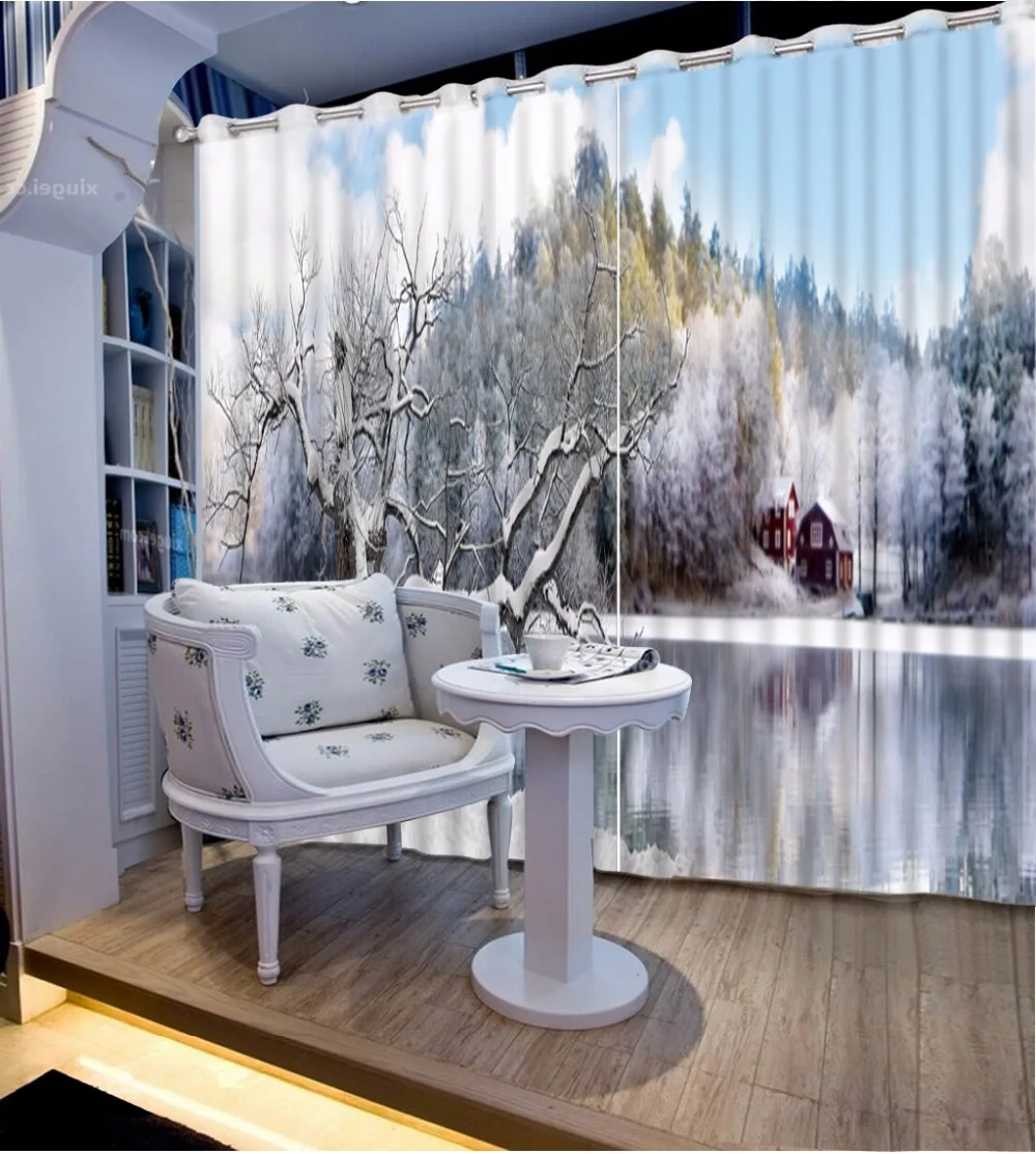

3D Curtain Custom Any Size Photo Snow Lake Bed Room Living Room Office Hotel Cortinas Blackout Curtain Fabric Printed Curtain