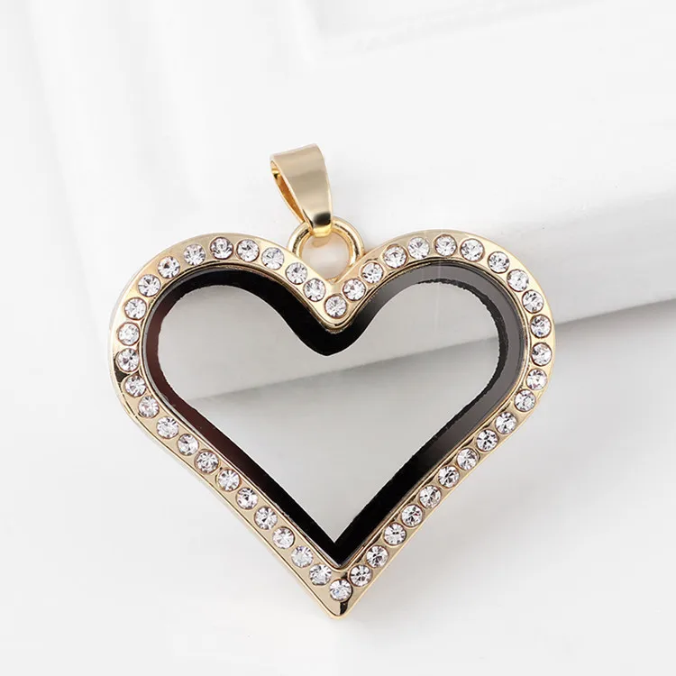 10 шт.! Ювелирные изделия 30 мм плавающий медальон в форме сердца кулон с Стразы