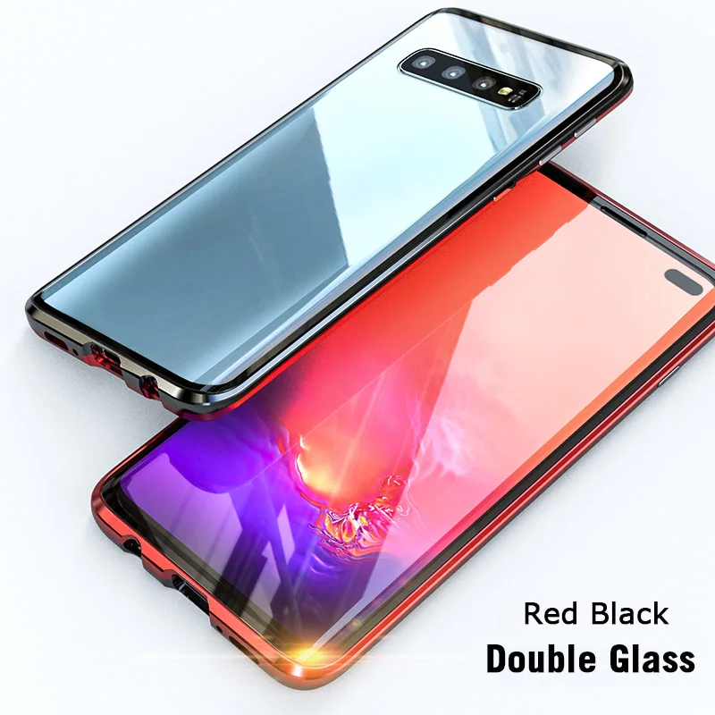 Двухместный Закаленное Стекло S10plus чехол для samsung Galaxy S10 S8 S9 плюс S10E примечание 9 8 магнитных металлический каркас адсорбции крышка