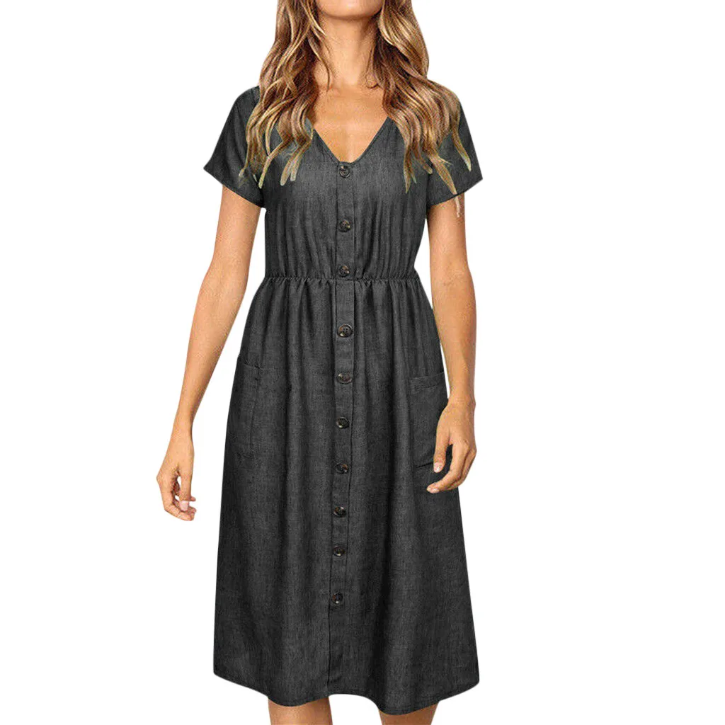 Женское джинсовое платье на пуговицах JAYCOSIN летнее пляжное средней длины с