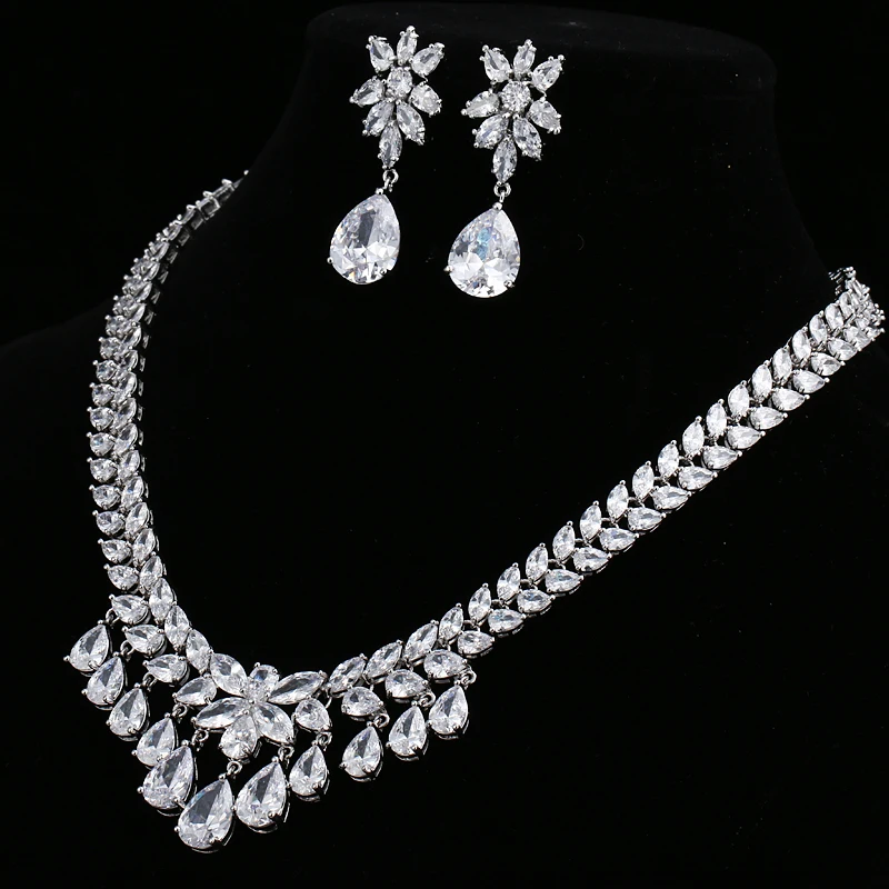 EMMAYA женское ожерелье + серьги с кристаллами ААА и фианитами наборы свадебных