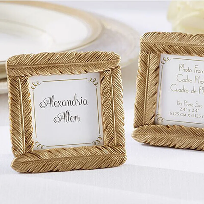 

100pcs/lot Resin Gold Feather Frame Baby Shower Favors indian wedding favors Place Card Holder wedding decoration Free Shipping