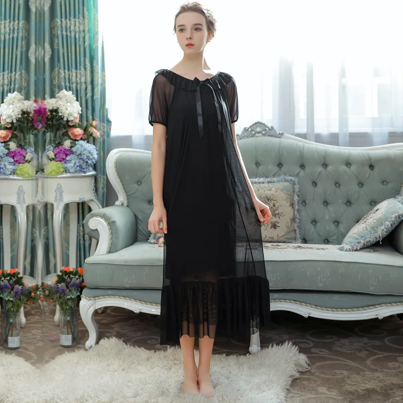 Летняя одежда для сна модель принцессы ночная рубашка с короткими рукавами