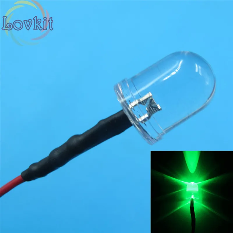 100 шт. 10 мм круглая верхняя зеленая светодиодная s Предварительно проводной