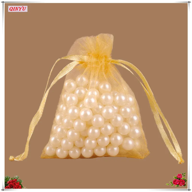 25 шт., 20x30, 25x35, 30x40, 35x50 см, тюлевые сумки из органзы, прозрачные Упаковочные сумки, свадебные подарочные мешки для конфет, товары для свадебной вечеринки 6Z - Цвет: Gold