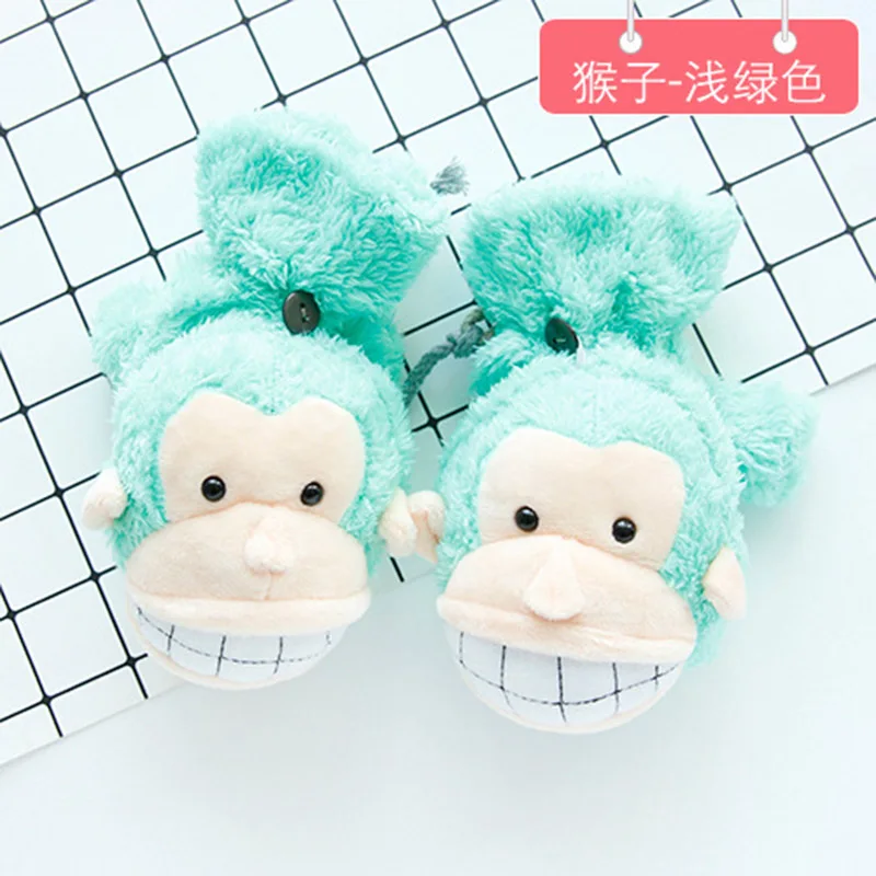 Monkey Light Green Женские рукавицы с милым мультяшным Кроликом, обезьяной, коготь, раскладушка, без пальцев, зимние женские плюшевые толстые теплые перчатки на половину пальцев S53 - Цвет: Monkey Light Green