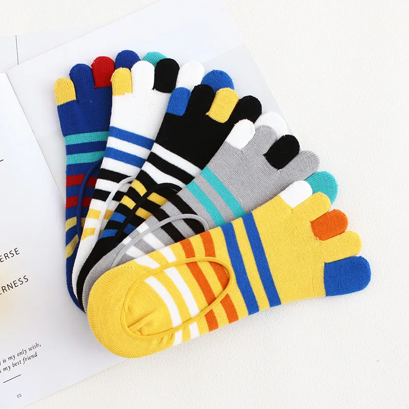 Носки мужские с пятью пальцами цветные невидимые носки в полоску Нескользящие